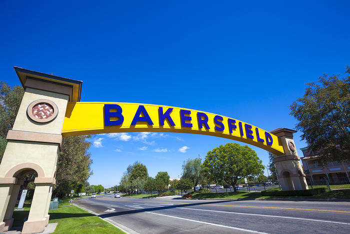 Bakersfield sign over roadway