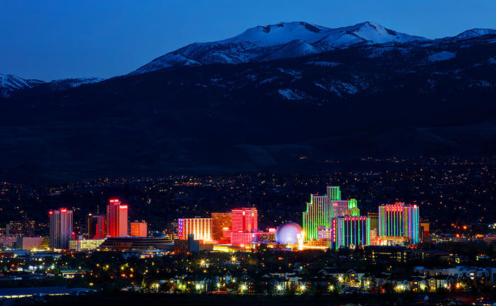Bright lights of Reno at night