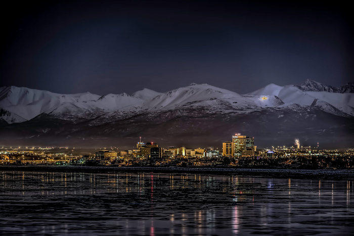 Anchorage skyline at night