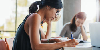 Students studying in a classroom